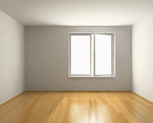 Empty room with wooden floor 3D rendering