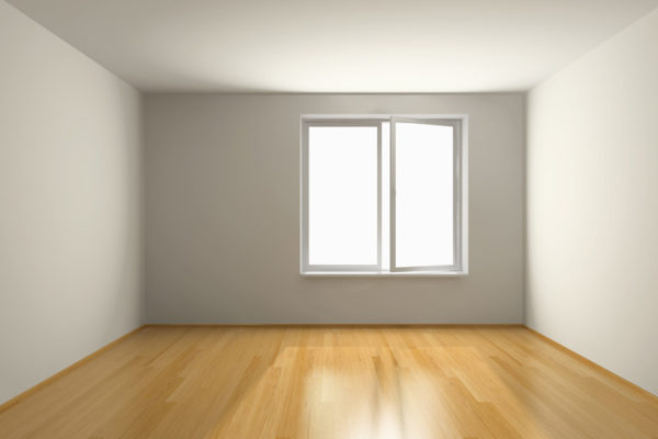 Empty room with wooden floor 3D rendering